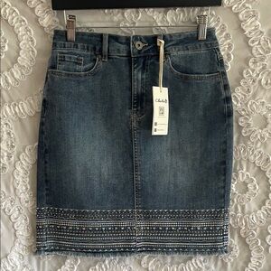 Charlie B Blue Denim Skort with Embroidered detail & frayed hem